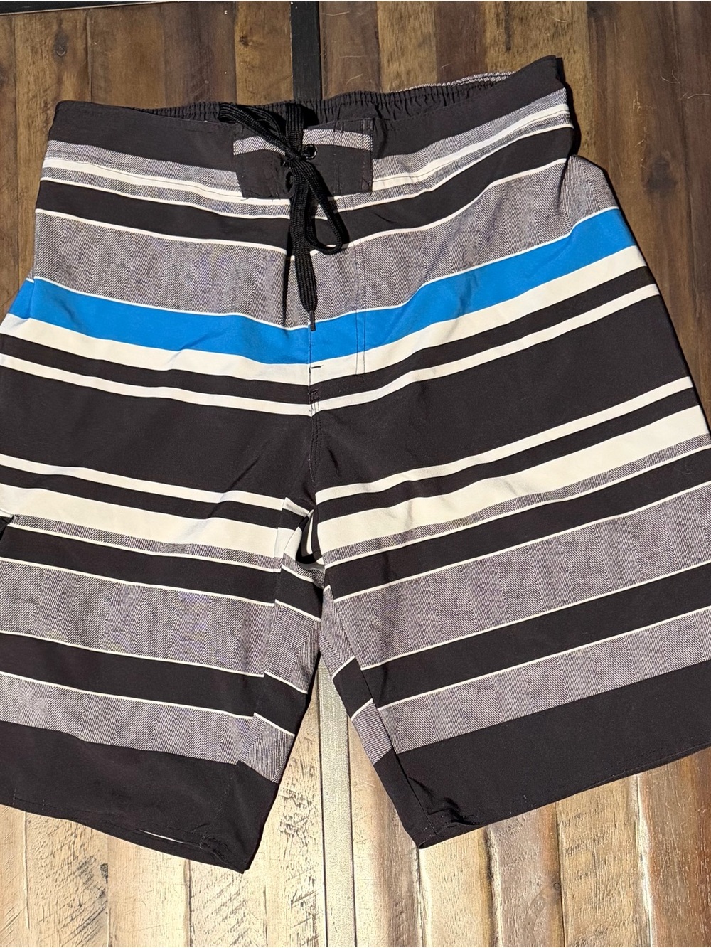 Hang Ten Black, White & Blue Striped Board Shorts